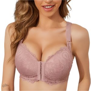 Soutien-gorge push-up dentelle sans armatures, fermeture frontale